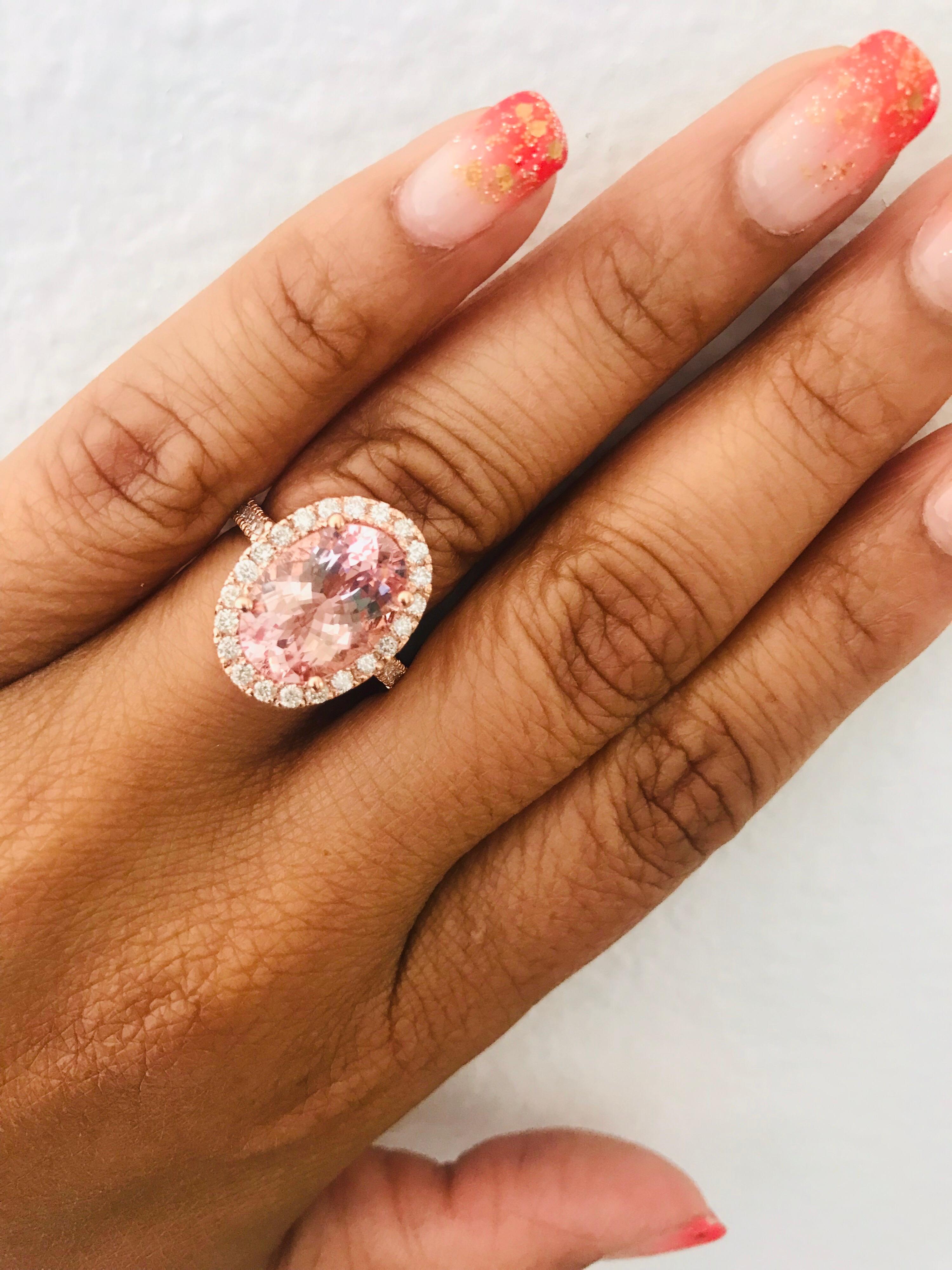 Women's 4.99 Carat Pink Morganite Diamond 14 Karat Rose Gold Bridal Ring