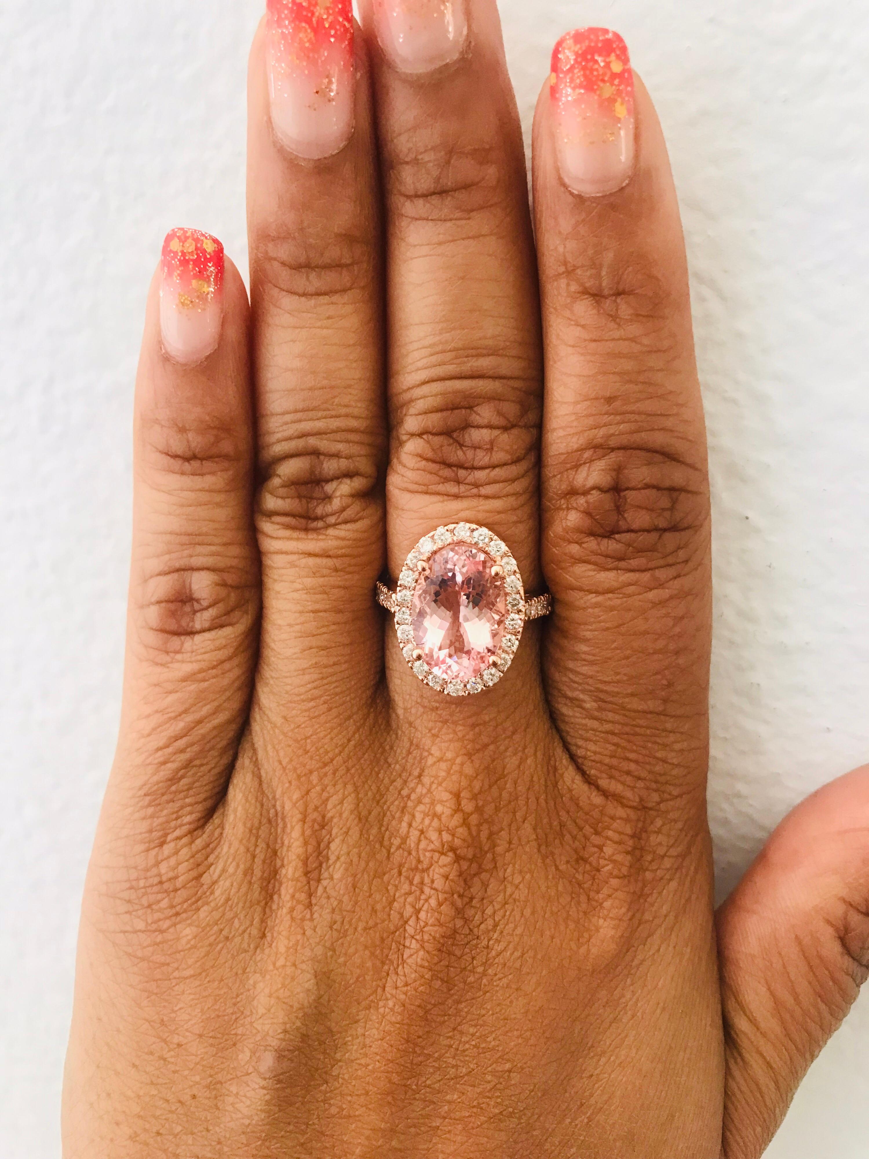 4.99 Carat Pink Morganite Diamond 14 Karat Rose Gold Bridal Ring 1