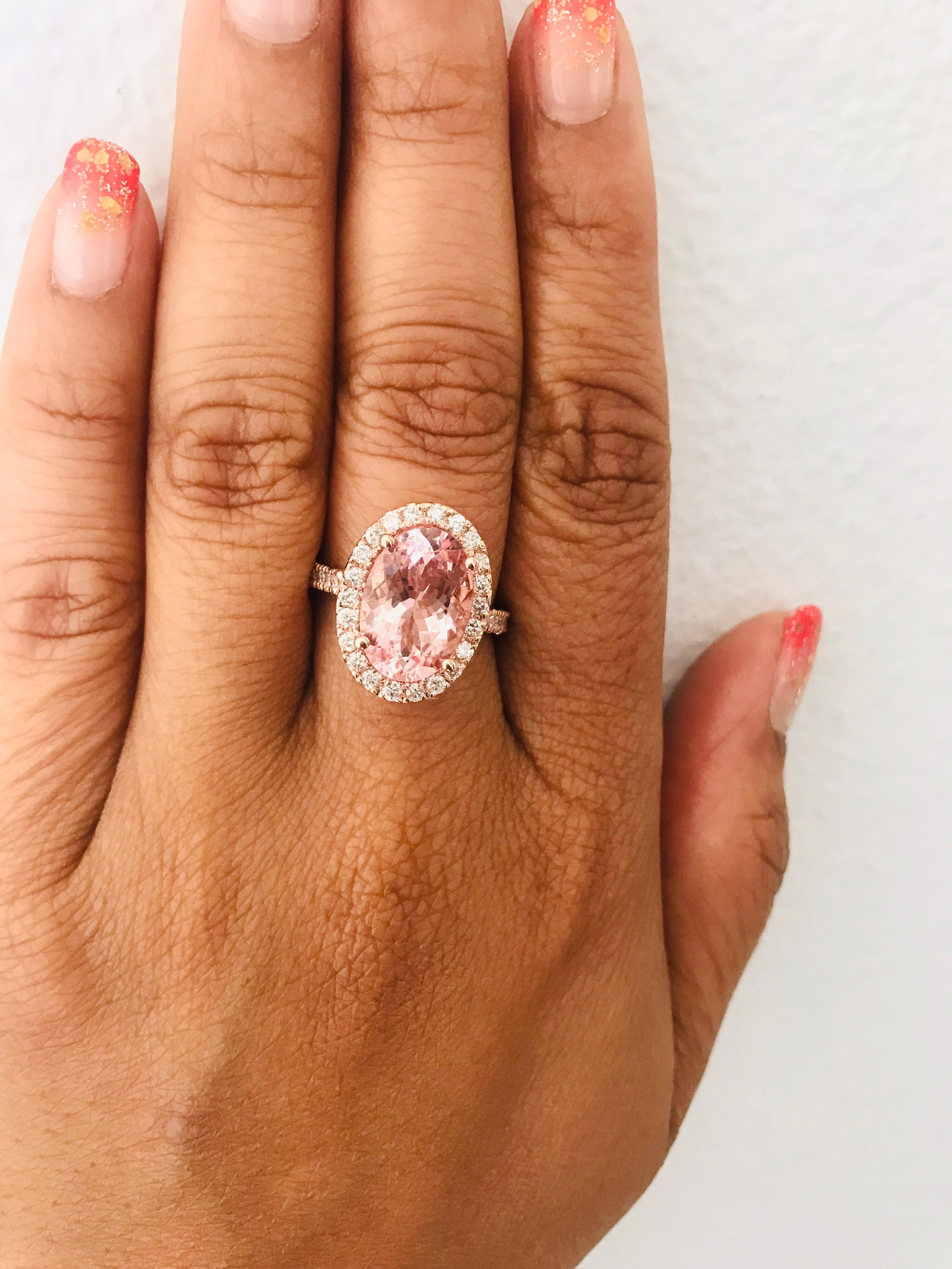 4.99 Carat Pink Morganite Diamond 14 Karat Rose Gold Bridal Ring 2