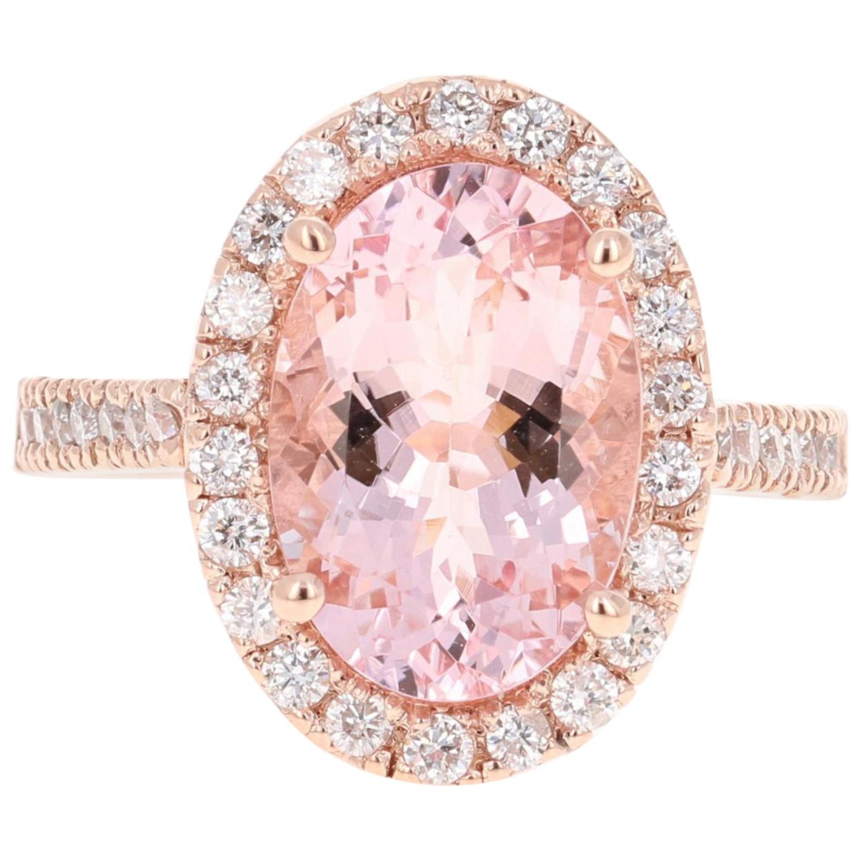 4.99 Carat Pink Morganite Diamond 14 Karat Rose Gold Bridal Ring