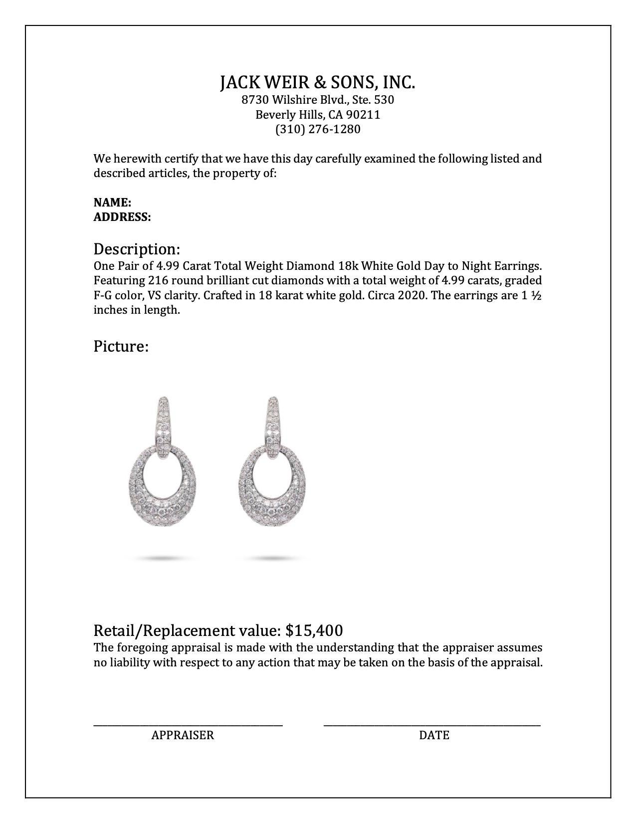 4,99 Karat Gesamtgewicht Diamant-Ohrringe aus 18k Weißgold Tag- bis Nacht im Angebot 1