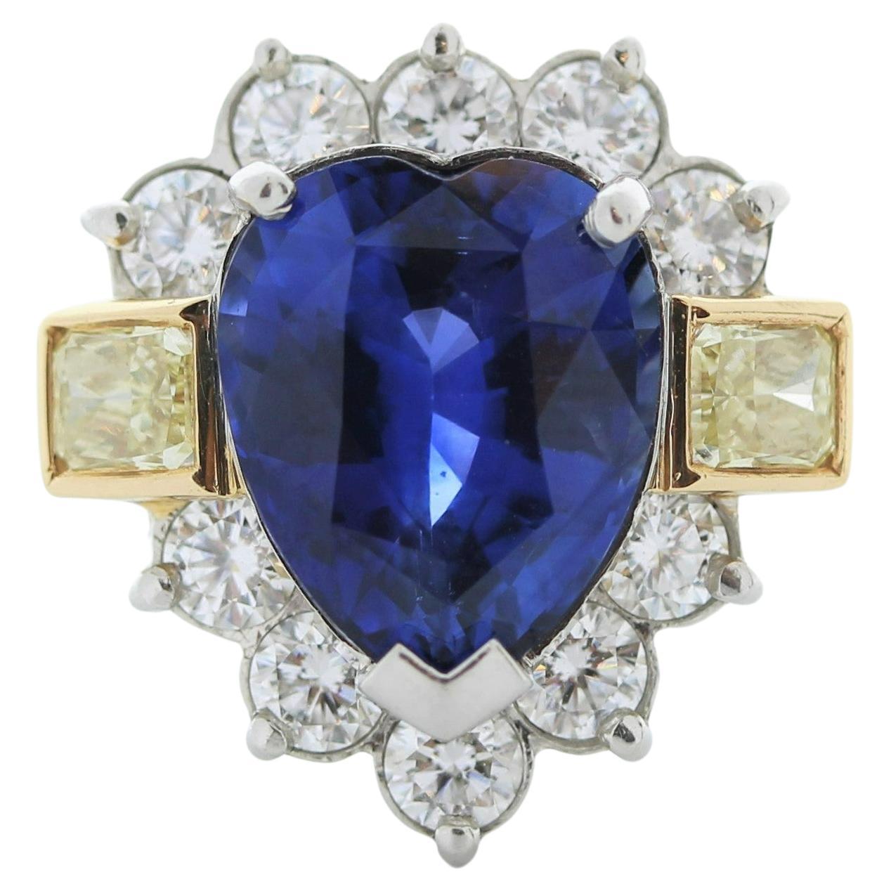 4.99 Carat Weight Gemstone Sapphire, Heart Shape In Platinum & 18K Yellow Gold For Sale