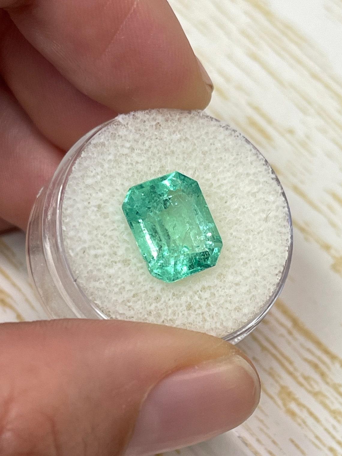 Emerald Cut 4.99ct Colombian Emerald 11.5x9.6mm Bright Green Genuine May Birthstone Gem For Sale