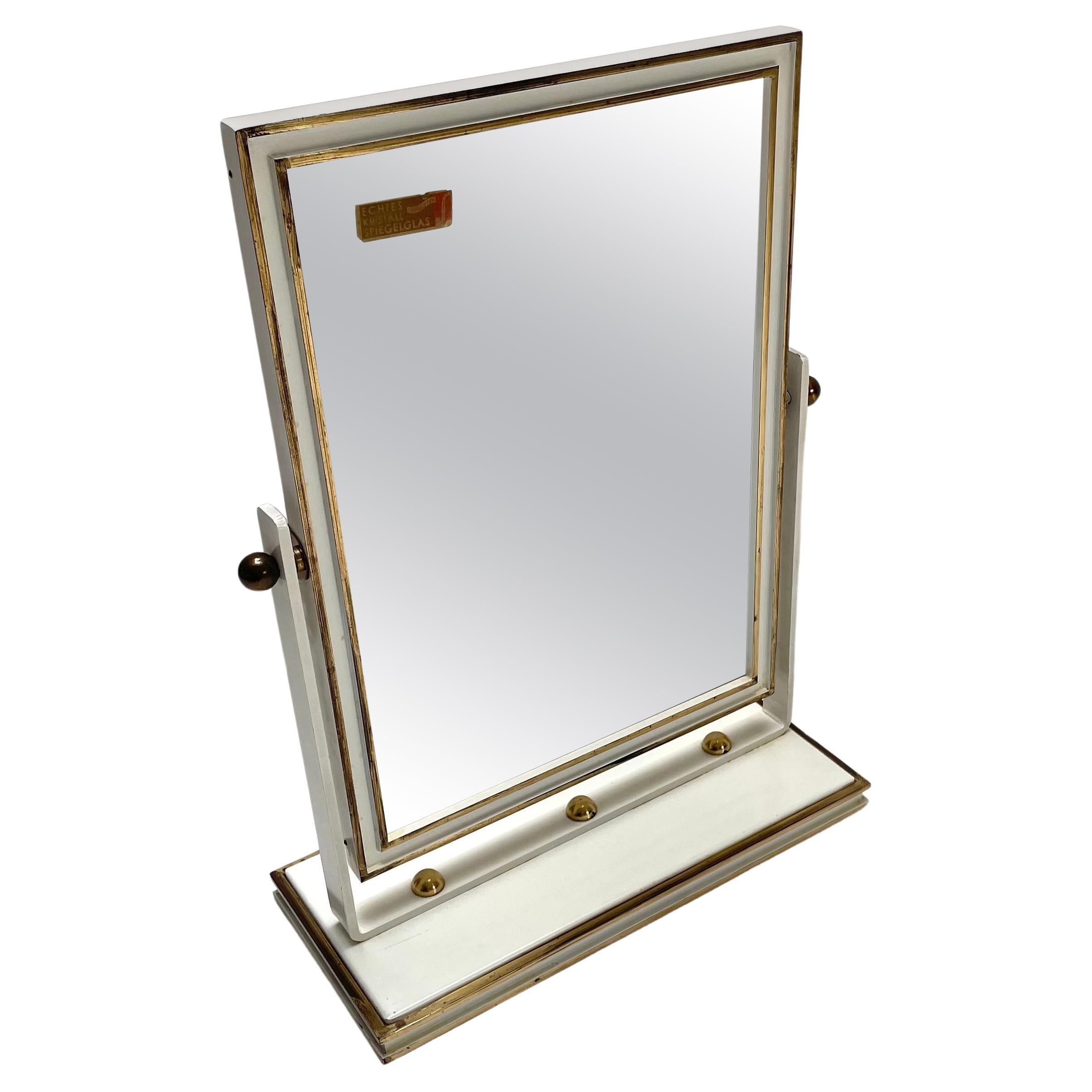 49cm  Brass + metal Table Mirror Vereinigte Werkstätten München, Germany 1950s