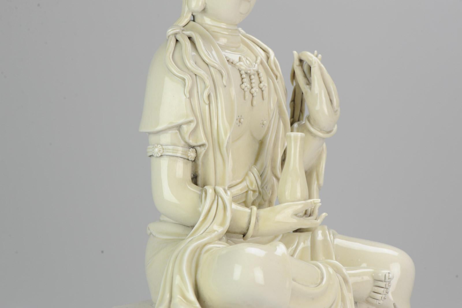 Large 20th Century Dehua Blanc de Chine Statue Guanyin Marked on Back 7