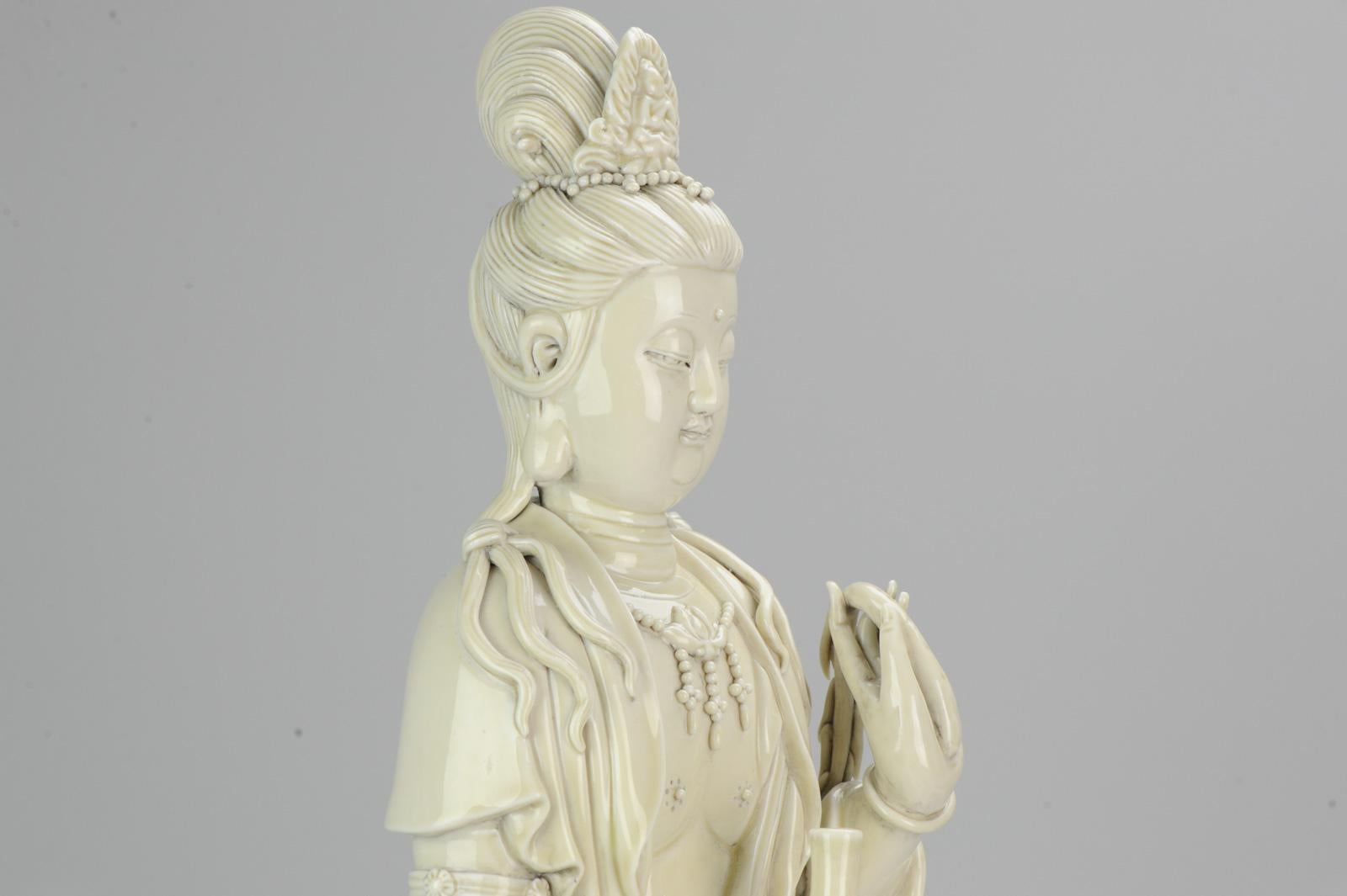 Large 20th Century Dehua Blanc de Chine Statue Guanyin Marked on Back 8