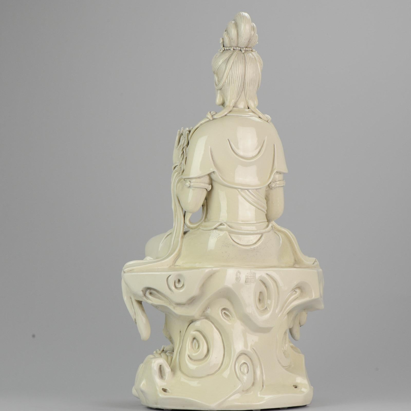 Porcelain Large 20th Century Dehua Blanc de Chine Statue Guanyin Marked on Back