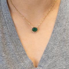 4.9ct Emerald and Diamond Pendant Necklace: Solid 14k Gold with Attached Chain