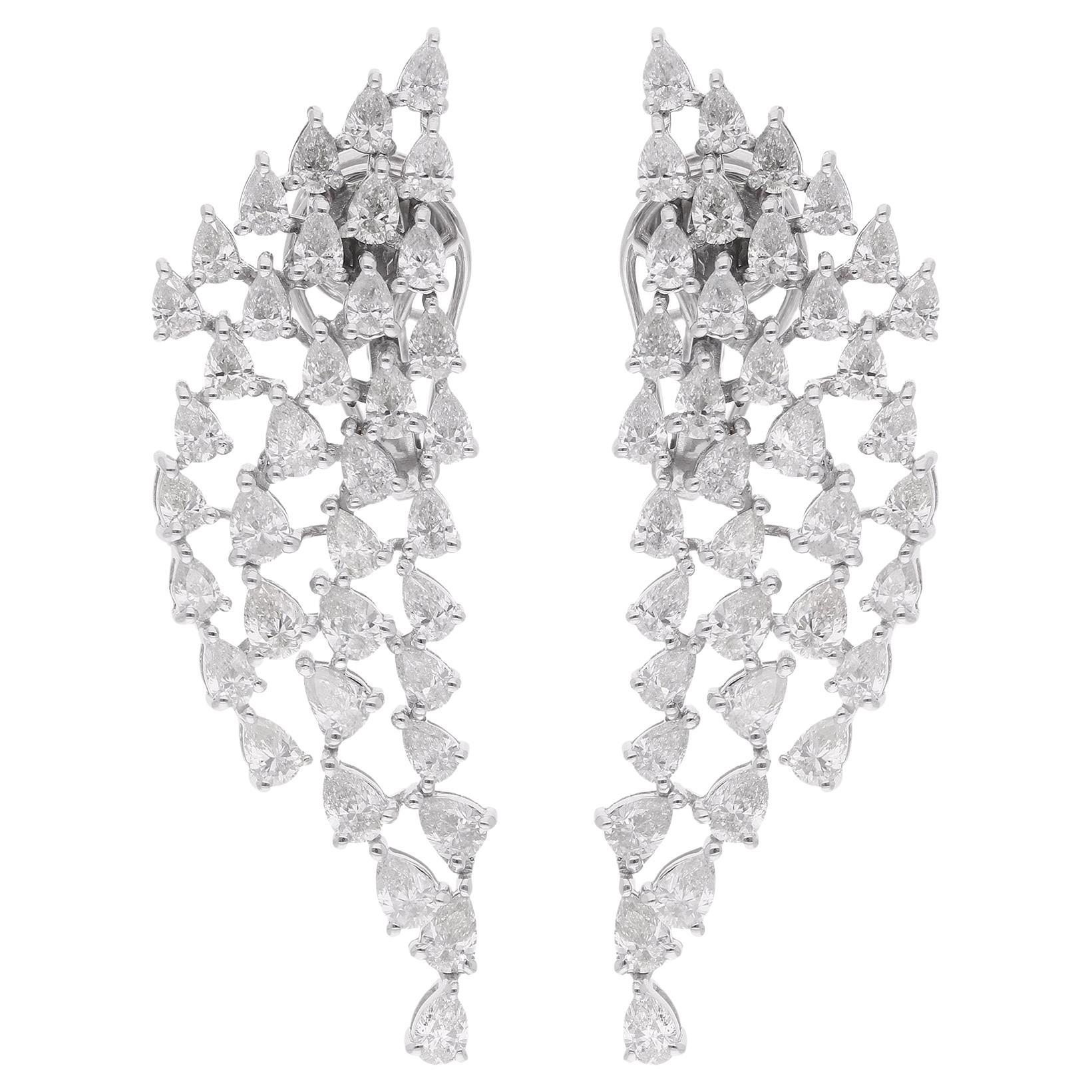 Modern 4.9Ct Pear Cut SI/H Natural Diamond Cluster Dangle Earrings 14k White Gold For Sale
