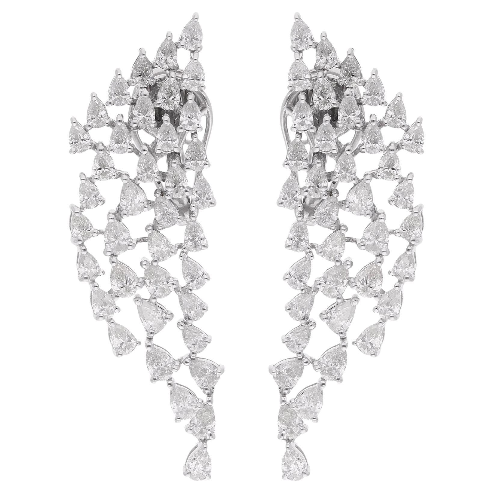 4.9Ct Pear Cut SI/H Natural Diamond Cluster Dangle Earrings 14k White Gold For Sale