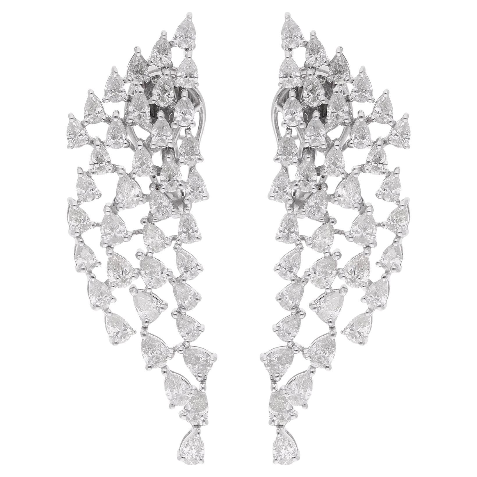 4.9Ct Pear Cut SI/H Natural Diamond Cluster Dangle Earrings 18k White Gold