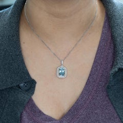 4.9Ct Santa Maria Aquamarine Pendant with Natural Diamond Accents: 14K Gold