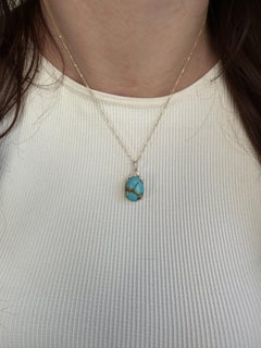 4.9ct Sonoran Turquoise Pendant w Diamond Accents in Solid 14K Gold  OV 16x12mm