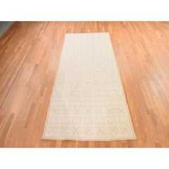 4'9"x10'9" Ivory Hand Knotted Natural Wool Double Weft Soumak Runner Rug