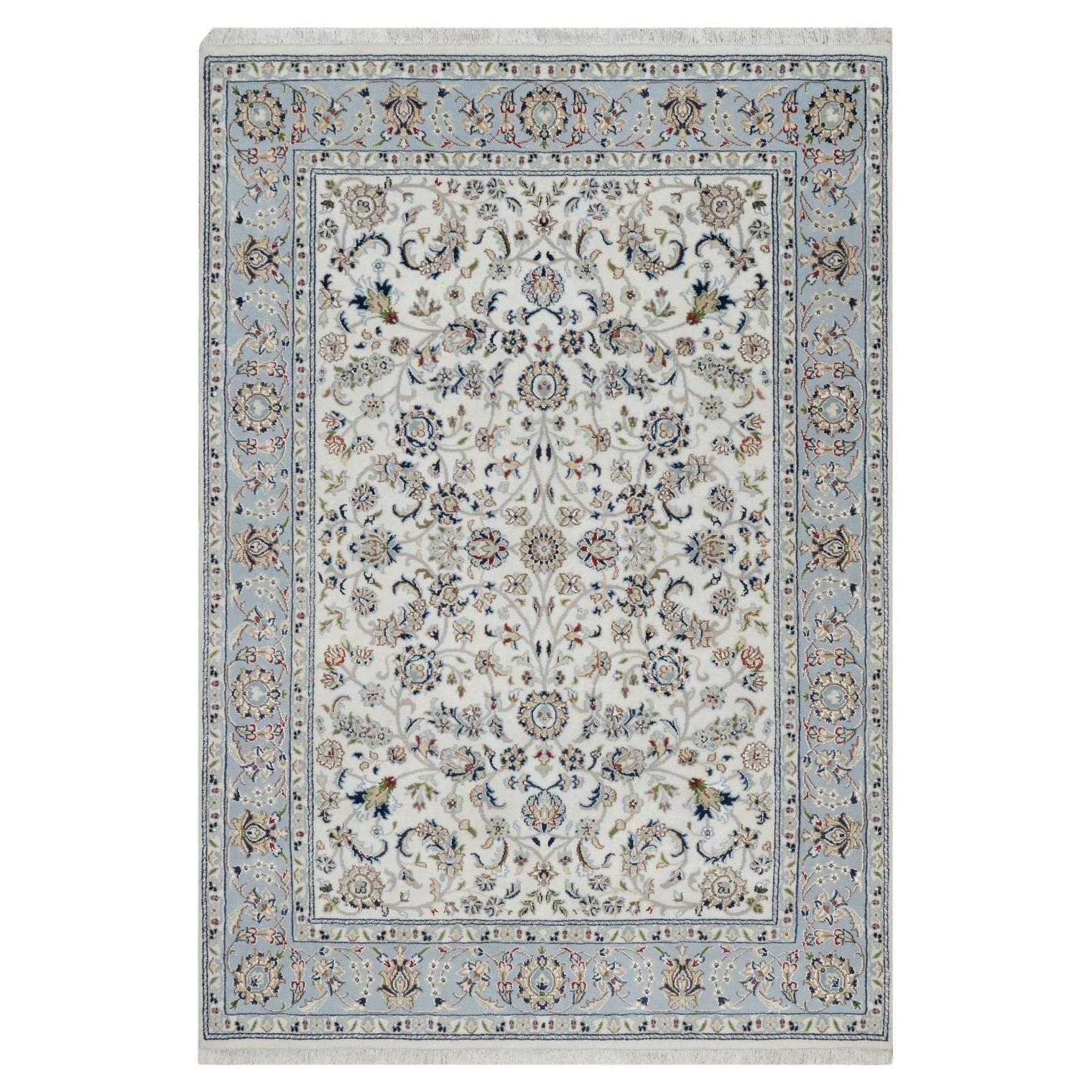 4
9"x6
10" Ivory Nain with All Over Flower Pattern Wool 
Silk Hand Knotted Rug