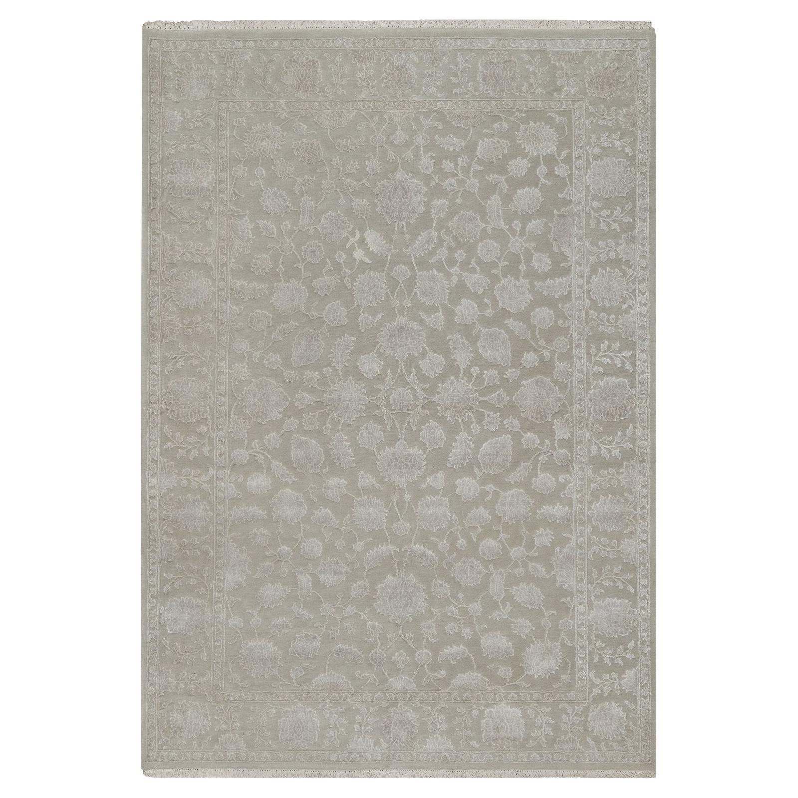 4
9 "x6
10" Stone Gray 200 KPSI Handgeknüpfter Teppich aus Wolle und Seide im persischen Design