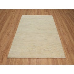 4'9"x6'4" White Modern Plain Design Lori Buft Gabbeh Hand Knotted Wool Rug