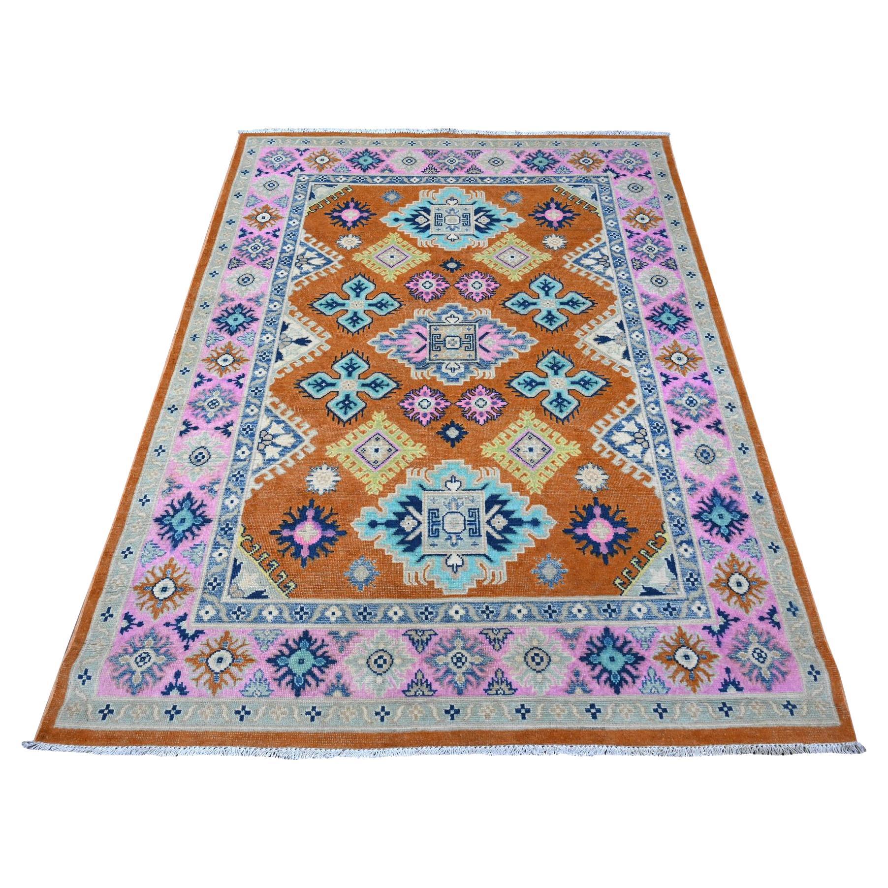 4
9"x6
5" Alloy Orange Pure And Shiny Wool Fusion Kazak Oriental Rug