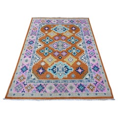 4
9"x6
5" Alloy Orange Pure And Shiny Wool Fusion Kazak Oriental Rug