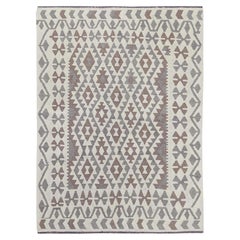 4'9"x6'5" Ivory, Veggie Dyes Organic Wool Hand Woven Afghan Kilim Flat Weave Rug