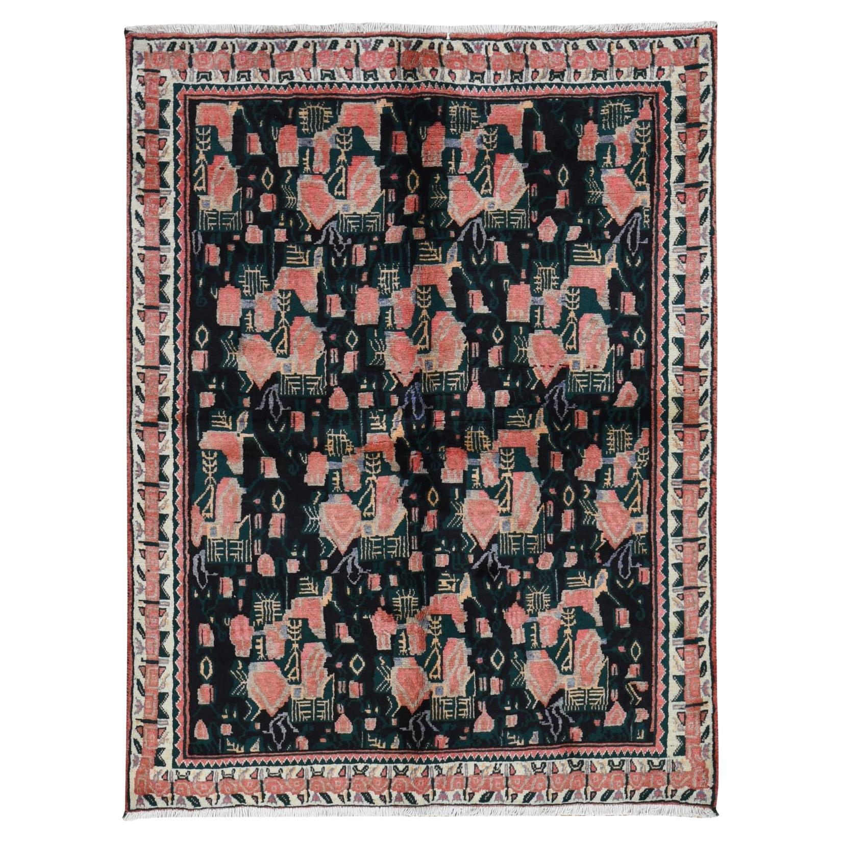 4'9 "x6'6" Rosso chiaro Vintage Persian Flower Design Tappeto in pura lana annodato a mano