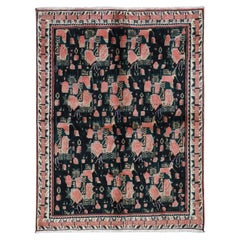 4'9"x6'6" Light Red Vintage Persian Flower Design Pure Wool Hand Knotted Rug