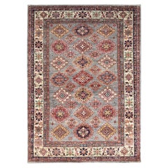 4'9"x6'7" Bunny Gray Afghan Super Kazak Wool Hand Knotted Oriental Square Rug