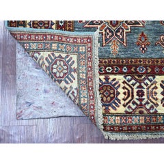 4'9 "x6'7" Misty Gray Afghan Super Kazak Medallions Design Hand Knotted Wool Rug (tapis de laine noué à la main)