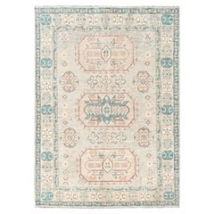 4'9"x6'8" Oyster Gray Cloudbank Kazak with Turkish Knot Hand Knotted Wool Rug