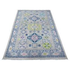 4'9"x6'9" Gray Fusion Kazak With Colorful Caucasian Design Oriental Rug