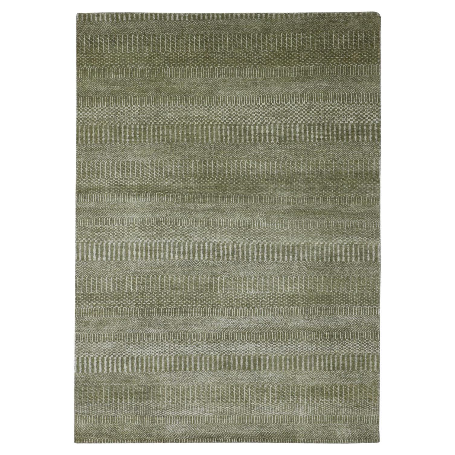 4'9 "x6'9" Khaki Brown Grass Design Tappeto Orientale in Lana e Seta Annodato a Mano