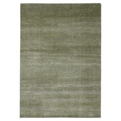 4'9"x6'9" Khaki Brown Grass Design Hand Knotted Wool and Silk Oriental Rug