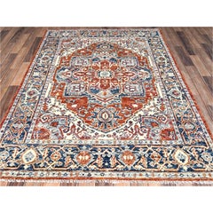 4'9"x6'9" Rust Red 100% Wool Heriz Design Turkish Knot Hand Knotted Oriental Rug