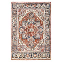 4'9"x6'9" Rust Red 100% Wool Heriz Design Turkish Knot Hand Knotted Oriental Rug