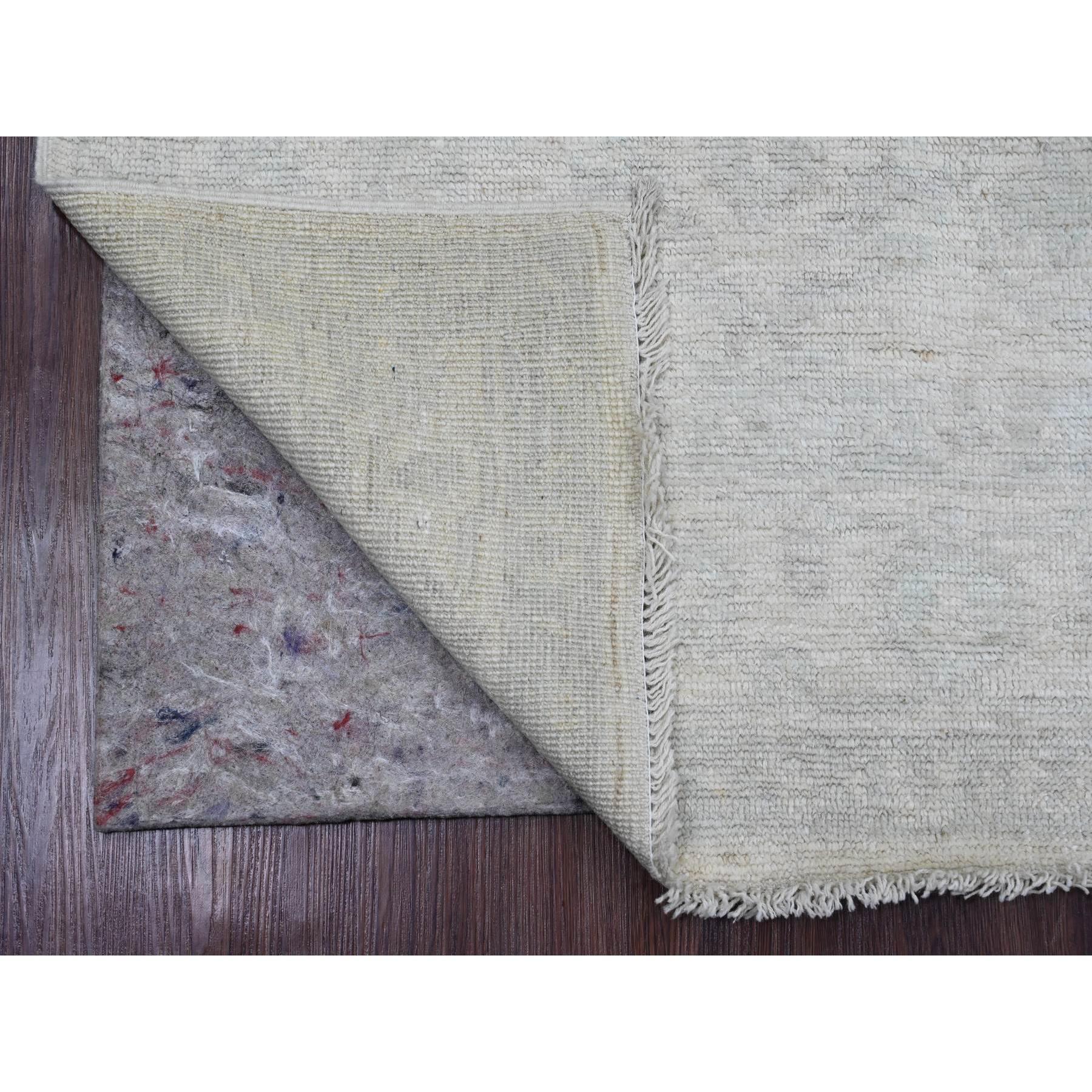 Pearl White, Pure Wool, Afghan Angora Oushak with All Over Leaf Design, Hand Knotted, Vegetable Dyes, Oriental Rug
Primary materials: Wool
Latex: No Pile 
height: 0.25 Inches
Style: Transitional
Primary color: Ivory
Secondary colors: Brown,