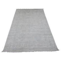 4'9"x7' Pearl White Pure Wool Afghan Angora Oushak Leaf Motif Hand Knotted Rug