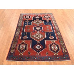 4'9"x7'1" Red Antique Caucasian Armenian Kazak Pure Wool Hand Knotted Rug