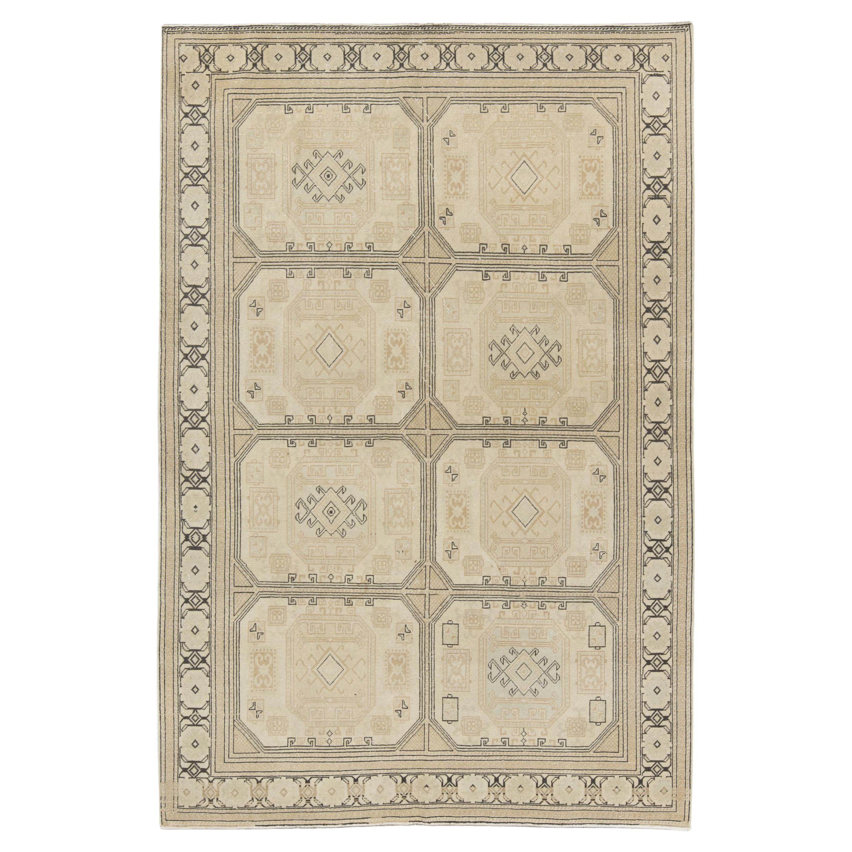 4.9x7.4 Ft One-of-a-Kind Hand Knotted Turkish Oushak Rug with Neutral Colors For Sale