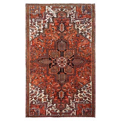 4'9"x8'1" Vivid Orange Vintage Persischer Heriz Handgeknüpfter Orientalischer Teppich aus reiner Wolle, Vintage
