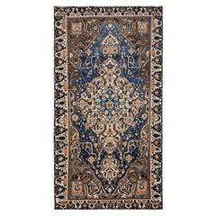 4'9"x9'3" Navy Blue Vintage Persian Bakhtiar Hand Knotted Pure Wool Runner Rug