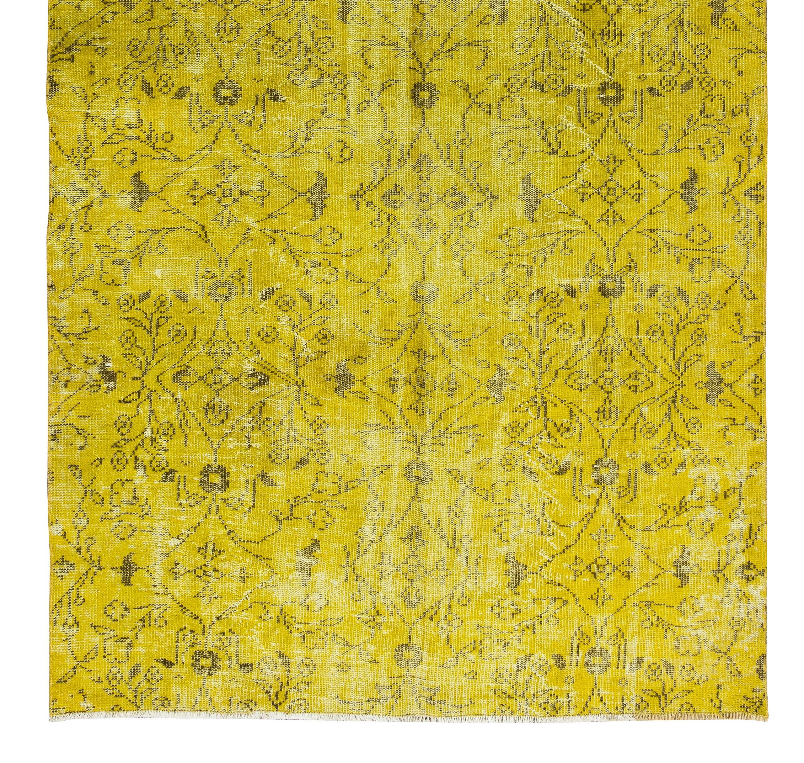 20th Century 4.9x9.4 Ft Turkish Wool Rug Over-Dyed in Yellow for Modern Home & Office Decor For Sale