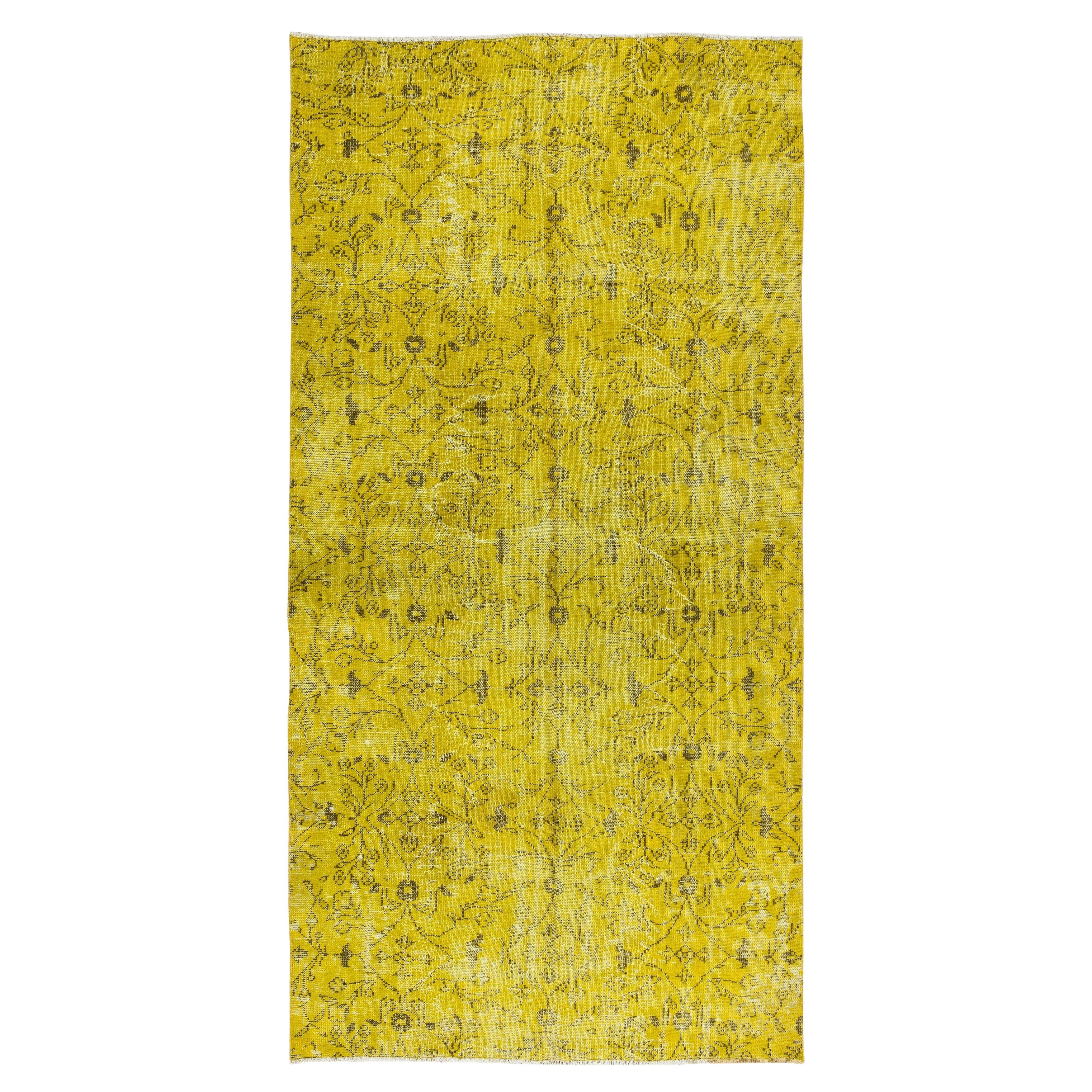 4.9x9.4 Ft Turkish Wool Rug Over-Dyed in Yellow for Modern Home & Office Decor