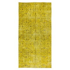 4.9x9.4 Ft Turkish Wool Rug Over-Dyed in Yellow for Modern Home & Office Decor