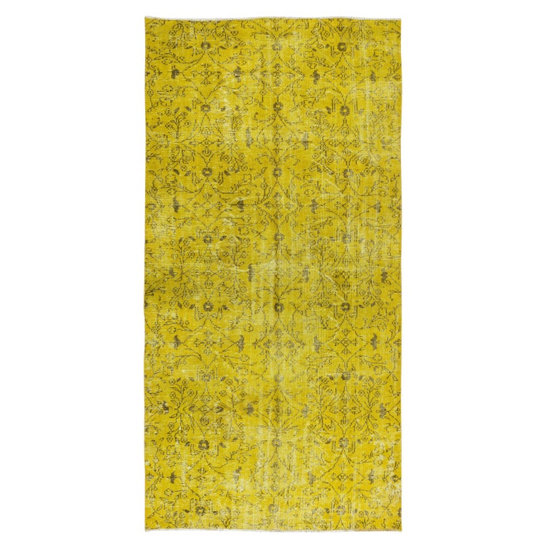 4.9x9.4 Ft Turkish Wool Rug Over-Dyed in Yellow for Modern Home and ...