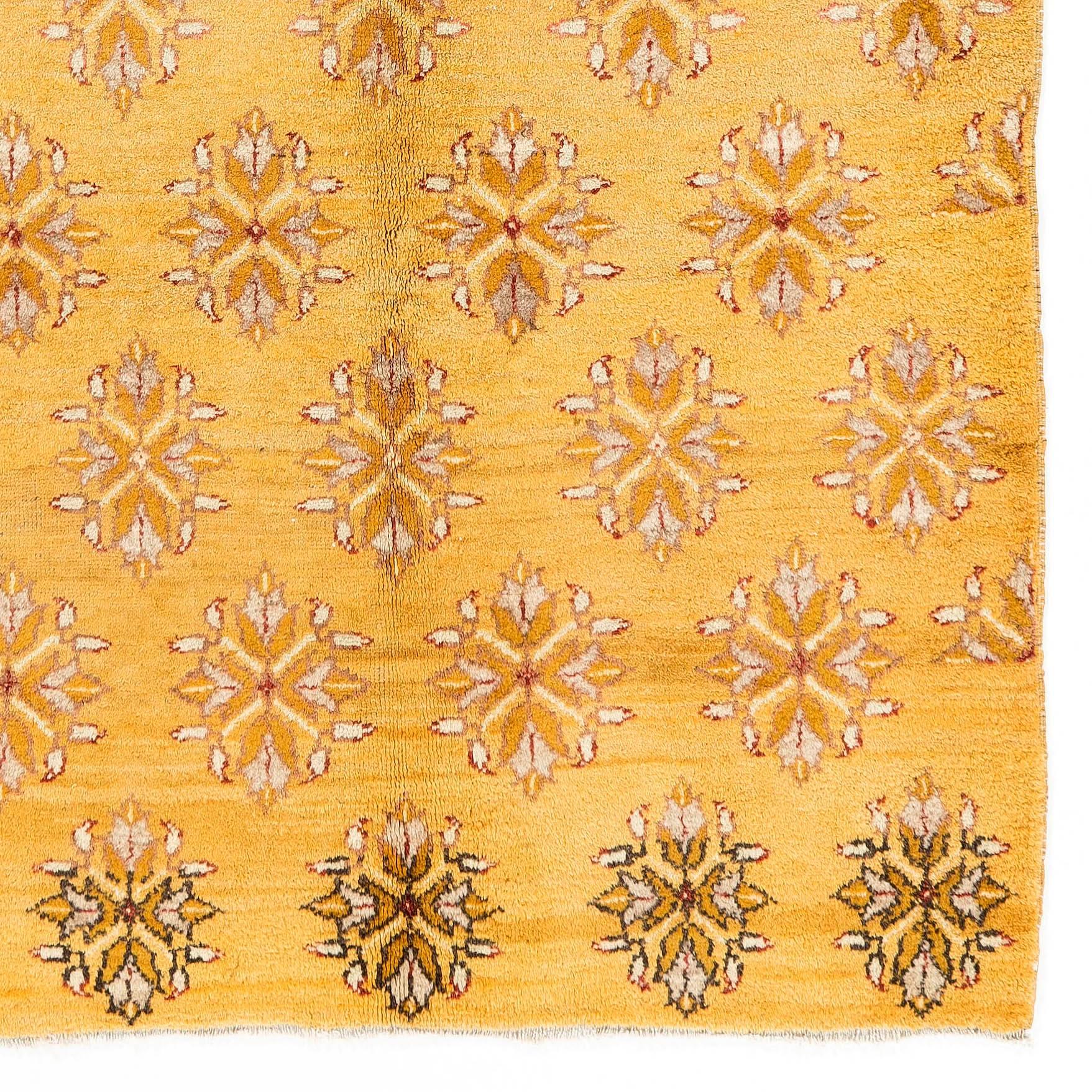 Hand-Knotted 5x10 Ft One-of-a-Kind 1950s Handmade Turkish Wool Rug in Butterscotch Yellow For Sale