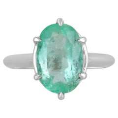 4ct 6 Prong Oval Emerald Solitaire 14K Ring, White Gold