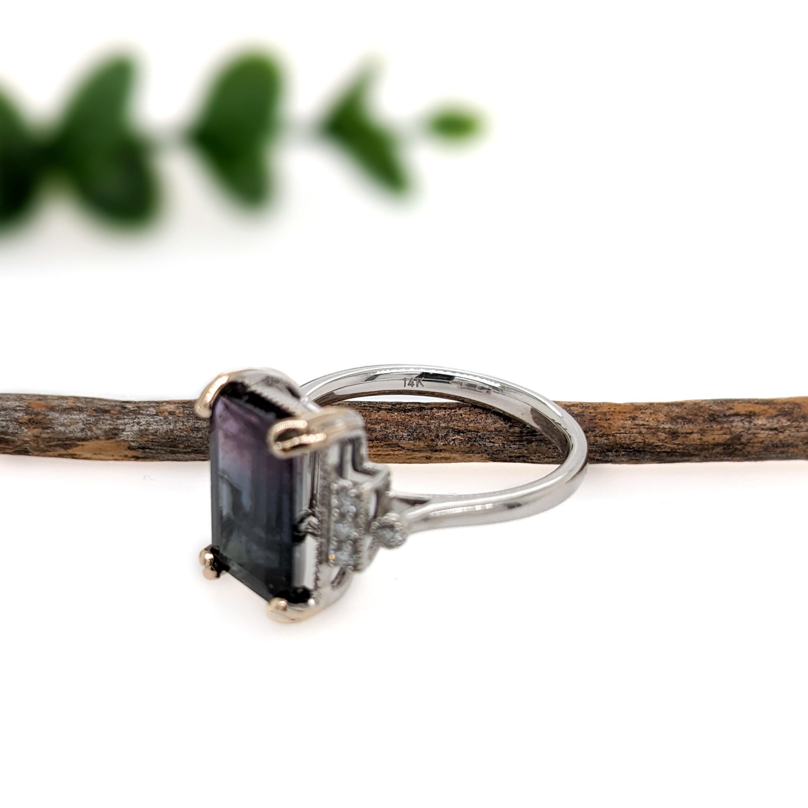 4ct Bi Color Tourmaline Ring w Diamond Accents in Solid 14K Gold  EM 12x8mm In New Condition For Sale In Columbus, OH