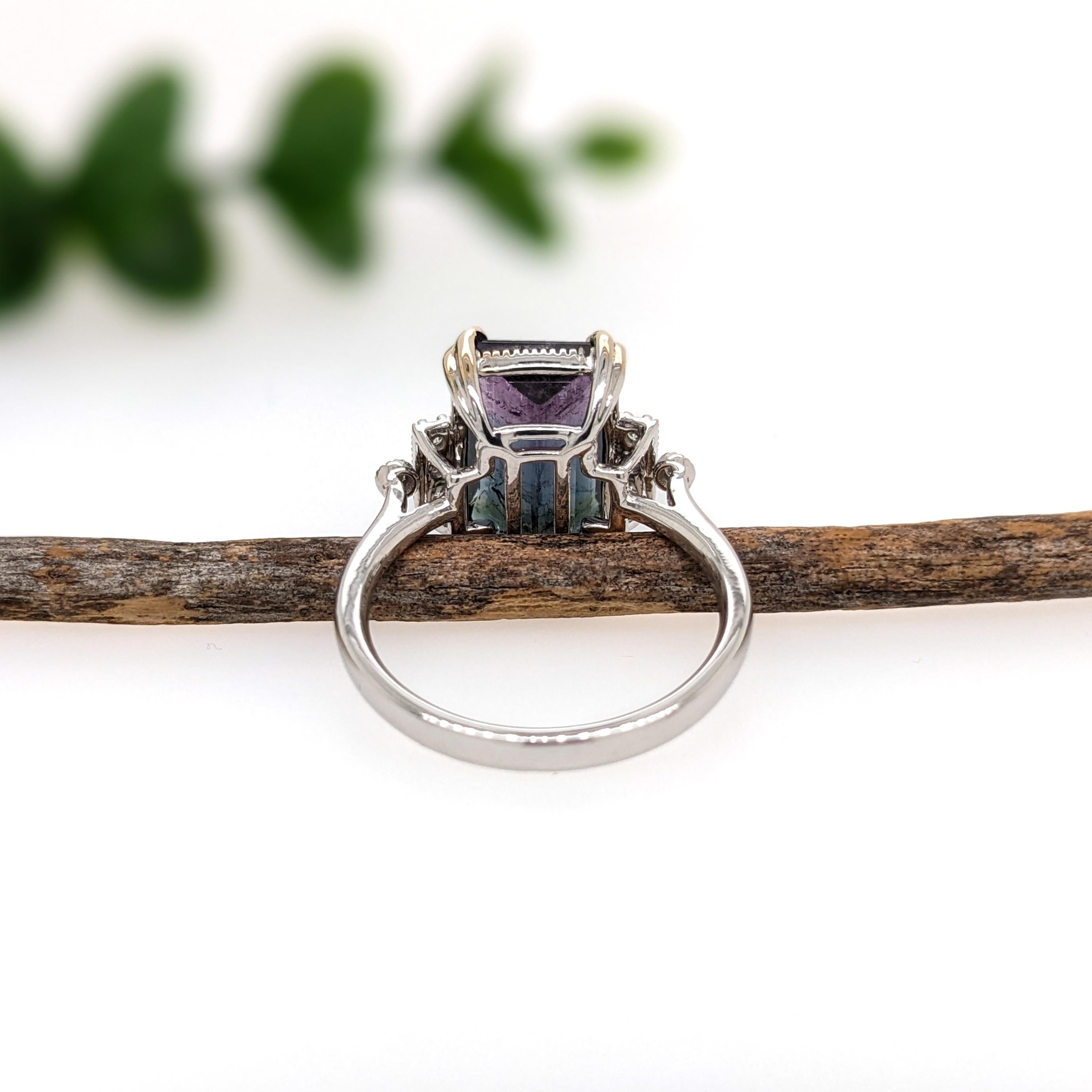Women's 4ct Bi Color Tourmaline Ring w Diamond Accents in Solid 14K Gold  EM 12x8mm For Sale