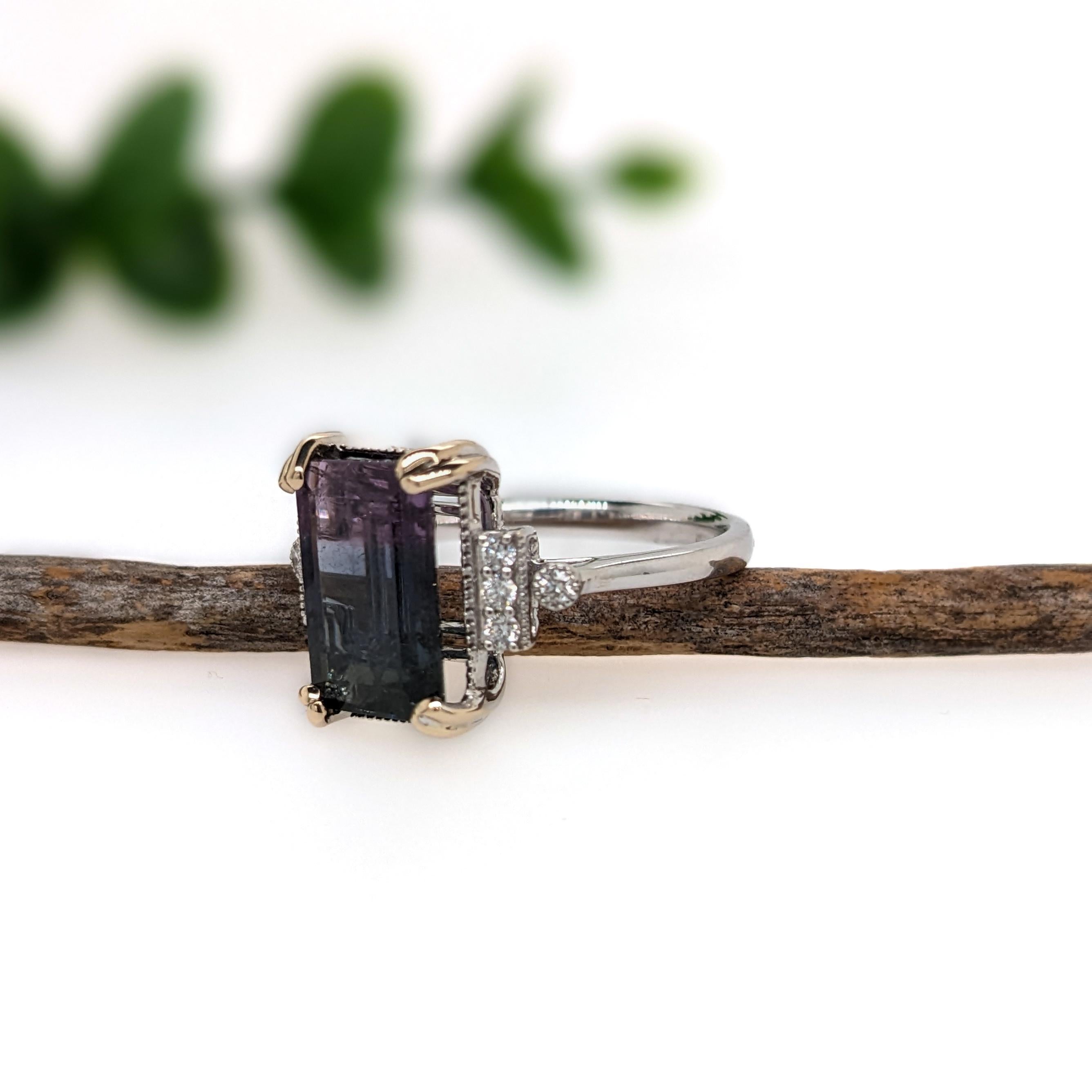 4ct Bi Color Tourmaline Ring w Diamond Accents in Solid 14K Gold  EM 12x8mm For Sale 1