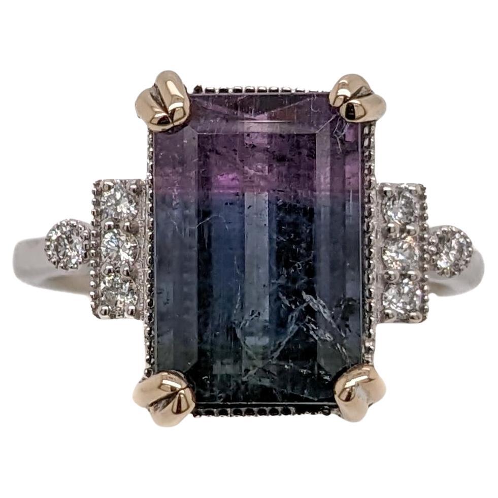 4ct Bi Color Tourmaline Ring w Diamond Accents in Solid 14K Gold  EM 12x8mm